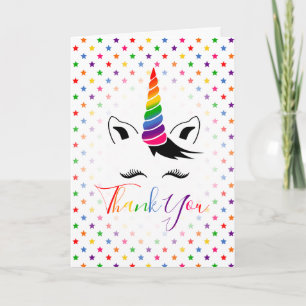 Cartão De Agradecimento Glam Rainbow Unicorn Obrigado