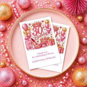 Cartão De Agradecimento Glam Rosa Dourado Brilho 30º Aniversário Obrigado