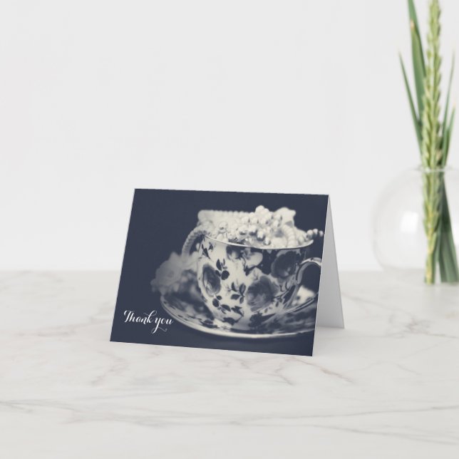 Cartão De Agradecimento Glam Tea & Pearls Elegante Bridal Chic Obrigado (Frente)