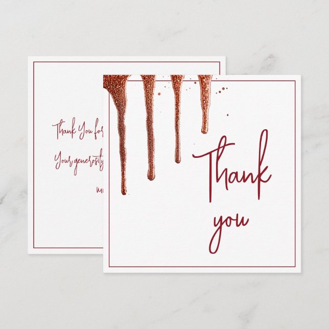 Cartão De Agradecimento Glamorous Rosa, Glitter Dourado, Doce 16 Aniversár (Frente/Verso)