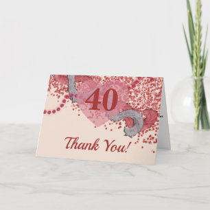 Cartão De Agradecimento Glamour Vintage 40º Aniversário Penas Vermelhas Ag