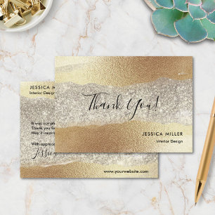 Cartão De Agradecimento Glitter de Diamante Dourado moderno Faux Foil Luxu