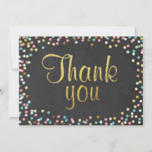 Cartão de agradecimento Glitter Dourado Confete ro