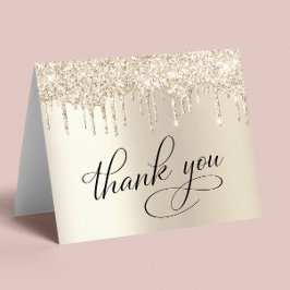Cartão De Agradecimento Glitter Dourado de Festa de aniversário Elegante