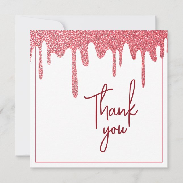 Cartão De Agradecimento Glitter Dourado de Rosa chic Doce 16 Aniversário (Frente)