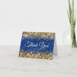 Cartão De Agradecimento Glitter Dourado Lapis Lazuli 50º aniversário