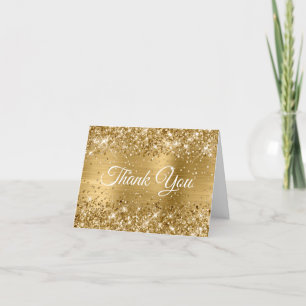 Cartão De Agradecimento Glitter Gold Foil Quinceañera