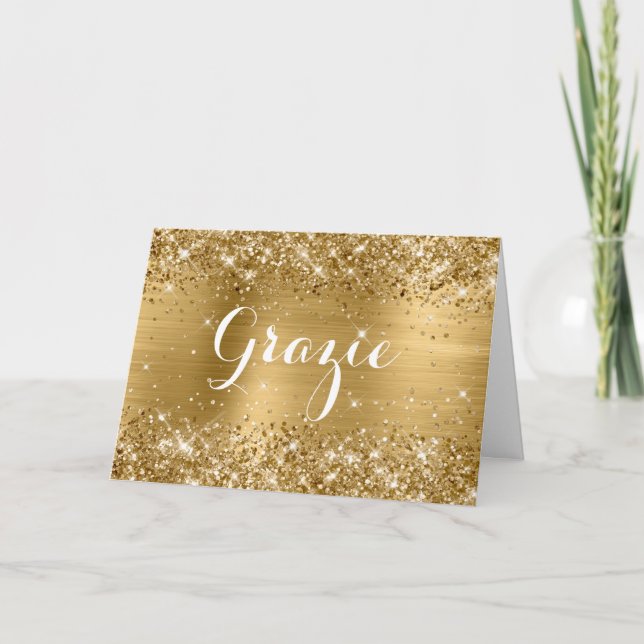 Cartão De Agradecimento Glittery Gold Foil Classic Script Obrigada (Frente)