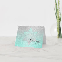 Glittery Gradient Bat Mitzvah Obrigado Aqua