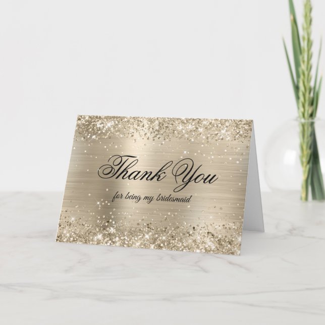 Cartão De Agradecimento Glittery Pale Gold Foil Bridesmaid (Frente)