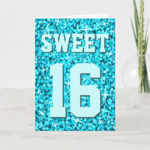 Cartão De Agradecimento Glitz Blue 'Sweet 16' 'Happy Birthday' card