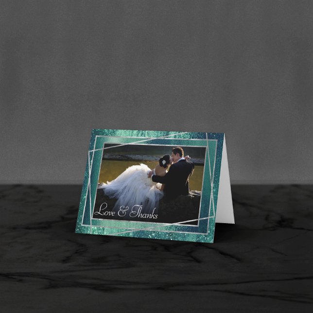 Cartão De Agradecimento Glitzy Foil | Foto Esmagadora do Aqua Verde de Sea (Criador carregado)