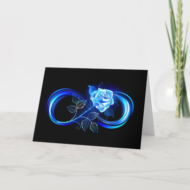 Cartão De Agradecimento Glowing infinity with blue rose (Frente)
