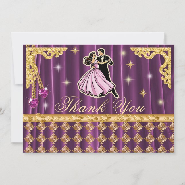 Cartão De Agradecimento Gold 18th Birthday Thank You with Dancers  (Frente)