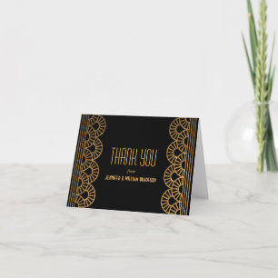 Cartão De Agradecimento Gold Art Deco Fan Wedding Photo Thank You Note