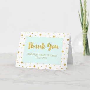 Cartão De Agradecimento Gold Confetti Light Blue Bridal Shower Thank You
