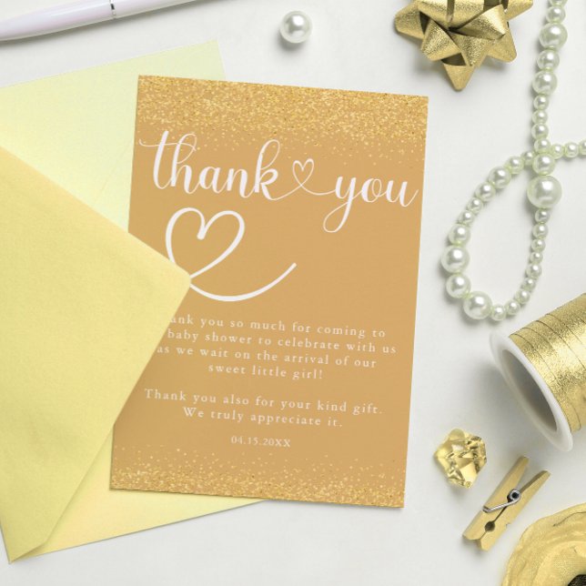 Cartão De Agradecimento Gold Confetti Thank You Heart Script (Criador carregado)