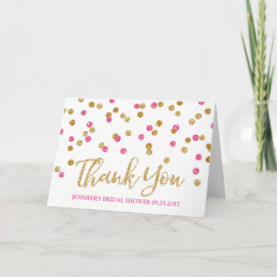 Cartão De Agradecimento Gold Fuchsia Pink Confetti Bridal Shower Thank You
