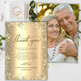 Cartão De Agradecimento Gold Glitter Metal Photo 50th Wedding Anniversary