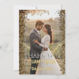 Cartão De Agradecimento Gold Glitter Wedding Photo Thank You Card