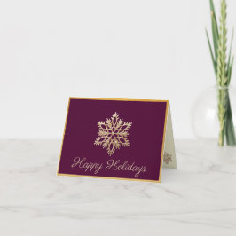 Cartão De Agradecimento Gold Snowflake Burgundy Happy Holidays Card
