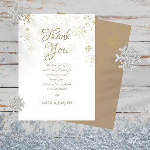 Cartão De Agradecimento Gold Snowflakes Baby Shower Thank You Poem