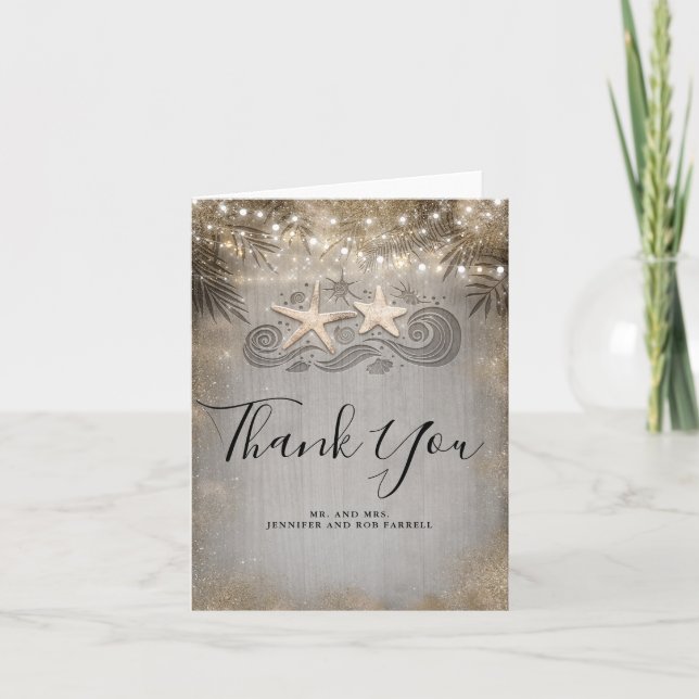 Cartão De Agradecimento Gold Starfish Couple Beach Wedding Thank You (Frente)
