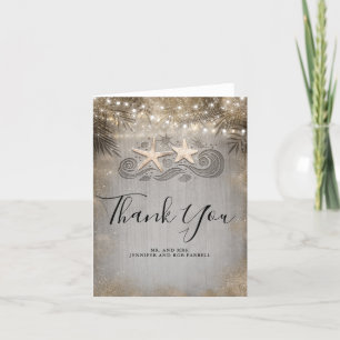 Cartão De Agradecimento Gold Starfish Couple Beach Wedding Thank You