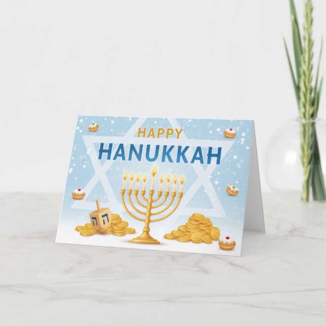 Cartão De Agradecimento Golden Menorah Hanukkah Blessings Greeting Card (Frente)