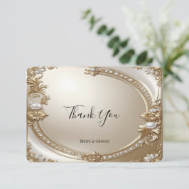 Cartão De Agradecimento Golden Ornate Frame with Pearls Thank You Card