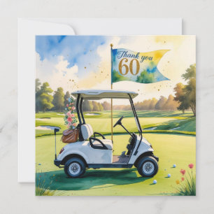 Cartão De Agradecimento Golf 60º aniversário com carrinho de golfe em verd