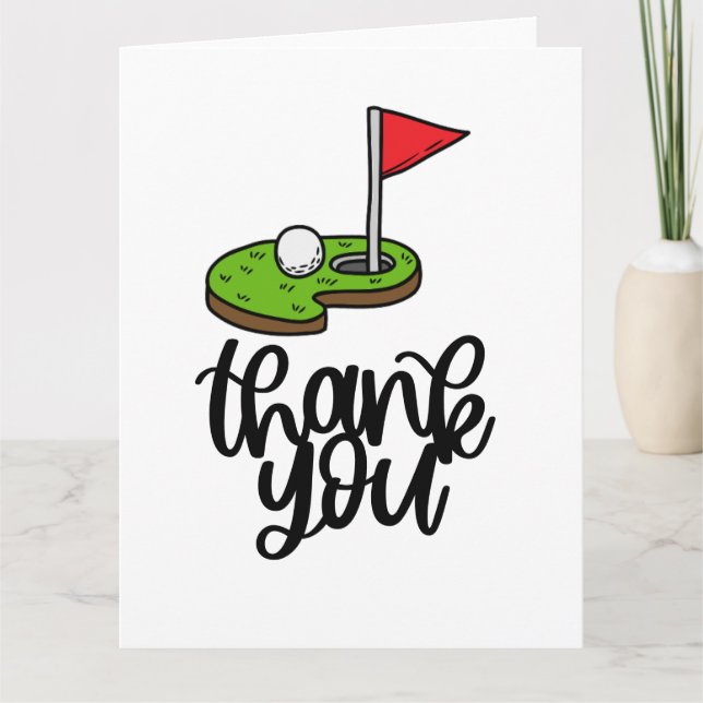 Cartão De Agradecimento Golf Obrigado com texto e bandeira verde (Frente)