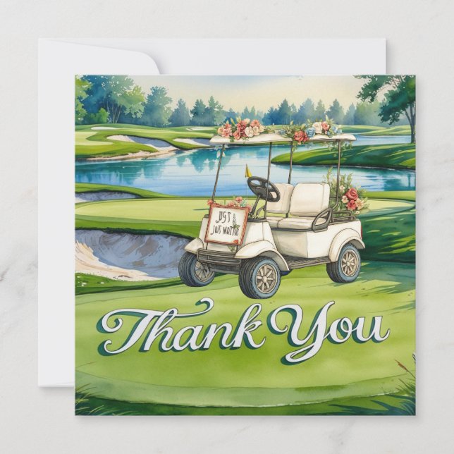 Cartão De Agradecimento Golfe com texto no casamento do campo de golfe (Frente)