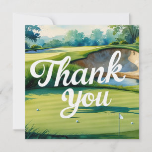 Cartão De Agradecimento Golfe com texto no estilo aquarela do campo de gol