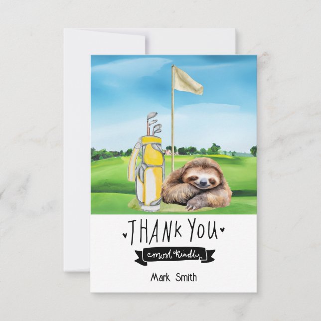 Cartão De Agradecimento Golfe Sloth Golfer com grama verde (Frente)