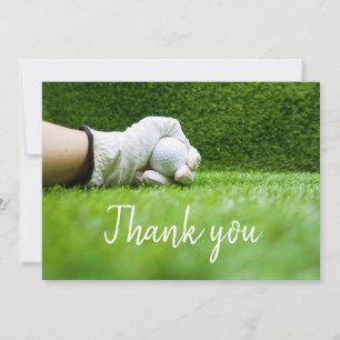 Cartão De Agradecimento Golfer está segurando uma bola de golfe no grama 