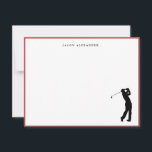 Cartão De Agradecimento Golfer Silhouette Personalized Red Border<br><div class="desc">Personalized,  Simple and elegant Golf lovers Flat note card featuring golfer silhouette with a thin red border. Make great gifts.</div>