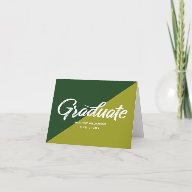 Cartão De Agradecimento Gorra de Graduação Verde Negrito Script Retro Ícon (Frente)
