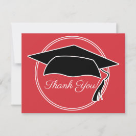 Cartão De Agradecimento Gorro de Formatura Vermelho Preto Branco Obrigado