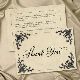 Cartão De Agradecimento Gothic Black Tan Parchment Filigree Heart Wedding