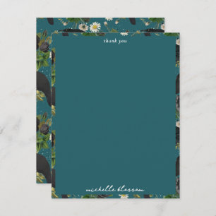 Cartão De Agradecimento Gótico Coroa e Rosas Pretos Padrão Teal Profundo
