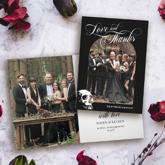 Cartão De Agradecimento Gótico de crânio Amor e Obrigados de Casamento de