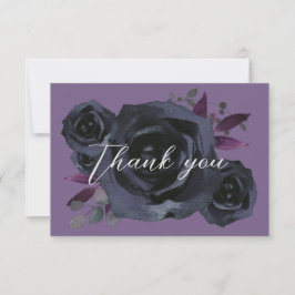 Cartão De Agradecimento Gótico Moderno Rosa de Preto com Aquarela