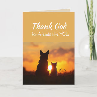Cartão De Agradecimento Graças a Deus por amigos como você Sunset Pets