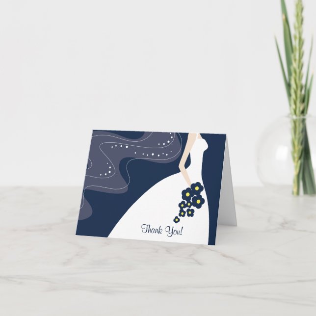 Cartão De Agradecimento Graceful Blue Bride Thank You Note Card (Frente)