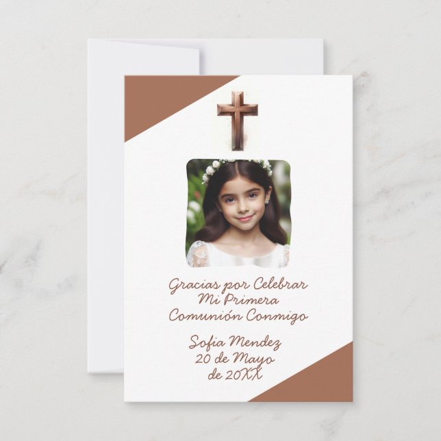 Cartão De Agradecimento Gracias por Celebrar Mi Primera Comuniao con Foto (Frente)