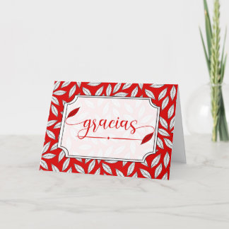 Cartão De Agradecimento Gracias, Vermelho e Botânico Branco Espanhol