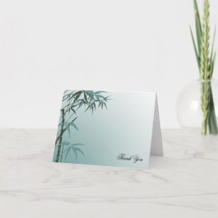 Cartão De Agradecimento Gradiente Azul-Verde Bambu Natural Casamento Agrad