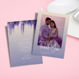 Cartão De Agradecimento Gradiente Caprichoso Roxo Foto Floral Casamento