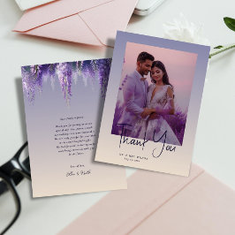 Cartão De Agradecimento Gradiente Caprichoso Roxo Foto Floral Casamento
